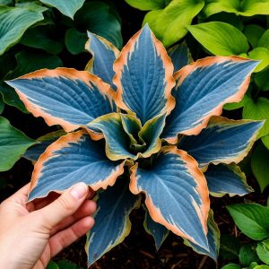 Хоста Океан Вью купить по цене от 960р. в интернет-магазине «Посадика» с доставкой почтой в в Омске и по всей России – [изображение №1].